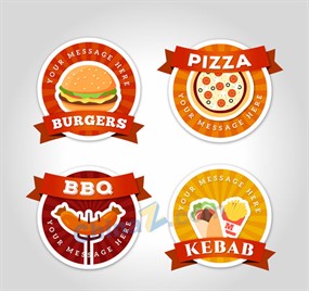 彩色快餐食品标签矢量图